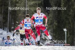03.03.2019, Seefeld, Austria (AUT): Simen Hegstad Krueger (NOR), Andrey Melnichenko (RUS), (l-r)  - FIS nordic world ski championships, cross-country, mass men, Seefeld (AUT). www.nordicfocus.com. © Modica/NordicFocus. Every downloaded picture is fee-liable.
