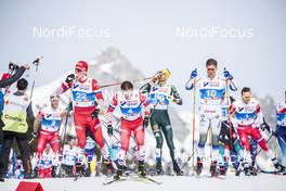 03.03.2019, Seefeld, Austria (AUT): Alexander Bolshunov (RUS), Andrey Melnichenko (RUS), Andreas Katz (GER), Calle Halfvarsson (SWE), (l-r)  - FIS nordic world ski championships, cross-country, mass men, Seefeld (AUT). www.nordicfocus.com. © Modica/NordicFocus. Every downloaded picture is fee-liable.