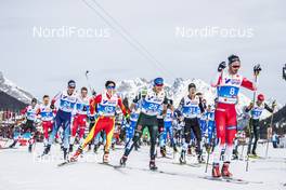 03.03.2019, Seefeld, Austria (AUT): Toni Livers (SUI), Lin Bao (CHN), Lucas Boegl (GER), Naoto Baba (JPN), Hans Christer Holund (NOR), Florian Notz (GER), (l-r)  - FIS nordic world ski championships, cross-country, mass men, Seefeld (AUT). www.nordicfocus.com. © Modica/NordicFocus. Every downloaded picture is fee-liable.