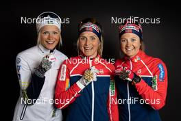26.02.2019, Seefeld, Austria (AUT): Frida Karlsson (SWE), Therese Johaug (NOR), Ingvild Flugstad Oestberg (NOR) {captionwriter} - FIS nordic world ski championships, cross-country, medals, Seefeld (AUT). www.nordicfocus.com. Free handout image for editorial use for print and online media. No secondary purchase. © GEPA-pictures/WSC Seefeld 2019 