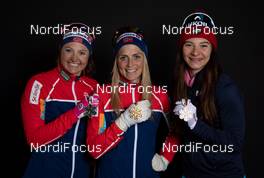 23.02.2019, Seefeld, Austria (AUT): Ingvild Flugstad Oestberg (NOR), Therese Johaug (NOR), Natalia Nepryaeva (RUS) - FIS nordic world ski championships, cross-country, medals, Seefeld (AUT). www.nordicfocus.com. Free handout image for editorial use for print and online media. No secondary purchase. © GEPA-pictures/WSC Seefeld 2019 