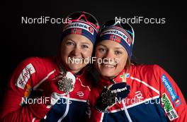 21.02.2019, Seefeld, Austria (AUT): Ingvild Flugstad Oestberg (NOR), Maiken Caspersen Falla (NOR), (l-r)  - FIS nordic world ski championships, cross-country, medals, Seefeld (AUT). www.nordicfocus.com. Free handout image for editorial use for print and online media. No secondary purchase. © GEPA-pictures/WSC Seefeld 2019 