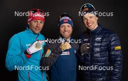 27.02.2019, Seefeld, Austria (AUT):  Alexandra Kustova (RUS), Martin Johnsrud Sundby (NOR), Iivo Niskanen (FIN) - FIS nordic world ski championships, cross-country, medals, Seefeld (AUT). www.nordicfocus.com. Free handout image for editorial use for print and online media. No secondary purchase. © GEPA-pictures/WSC Seefeld 2019 