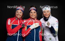 02.03.2019, Seefeld, Austria (AUT):  Ingvild Flugstad Oestberg (NOR), Therese Johaug (NOR), Frida Karlsson (SWE)  - FIS nordic world ski championships, cross-country, medals, Seefeld (AUT). www.nordicfocus.com. Free handout image for editorial use for print and online media. No secondary purchase. © GEPA-pictures/WSC Seefeld 2019 