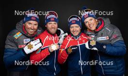 01.03.2019, Seefeld, Austria (AUT): Emil Iversen (NOR), Martin Johnsrud Sundby (NOR), Sjur Roethe (NOR), Johannes Hoesflot Klaebo (NOR) - FIS nordic world ski championships, cross-country, medals, Seefeld (AUT). www.nordicfocus.com. Free handout image for editorial use for print and online media. No secondary purchase. © GEPA-pictures/WSC Seefeld 2019 