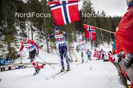 01.03.2019, Seefeld, Austria (AUT): Alex Harvey ((CAN)), Ristomatti Hakola ((FIN)), Oskar Svensson ((SWE)), (l-r)  - FIS nordic world ski championships, cross-country, 4x10km men, Seefeld (AUT). www.nordicfocus.com. © Modica/NordicFocus. Every downloaded picture is fee-liable.