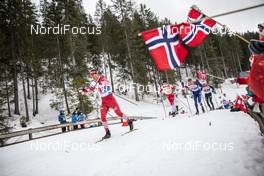 01.03.2019, Seefeld, Austria (AUT): Andrey Larkov ((RUS)), Emil Iversen ((NOR)), Erik Bjornsen ((USA)), (l-r)  - FIS nordic world ski championships, cross-country, 4x10km men, Seefeld (AUT). www.nordicfocus.com. © Modica/NordicFocus. Every downloaded picture is fee-liable.