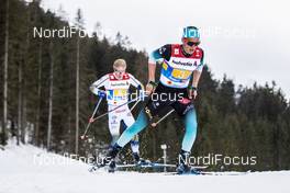 01.03.2019, Seefeld, Austria (AUT): Clement Parisse ((FRA)), Jens Burman ((SWE)), (l-r)  - FIS nordic world ski championships, cross-country, 4x10km men, Seefeld (AUT). www.nordicfocus.com. © Modica/NordicFocus. Every downloaded picture is fee-liable.