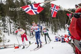 01.03.2019, Seefeld, Austria (AUT): Emil Iversen ((NOR)), Erik Bjornsen ((USA)), Sebastian Eisenlauer ((GER)), (l-r)  - FIS nordic world ski championships, cross-country, 4x10km men, Seefeld (AUT). www.nordicfocus.com. © Modica/NordicFocus. Every downloaded picture is fee-liable.