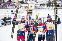 01.03.2019, Seefeld, Austria (AUT): Emil Iversen ((NOR)), Martin Johnsrud Sundby ((NOR)), Sjur Roethe ((NOR)), Johannes Hoesflot Klaebo ((NOR)), (l-r)  - FIS nordic world ski championships, cross-country, 4x10km men, Seefeld (AUT). www.nordicfocus.com. © Modica/NordicFocus. Every downloaded picture is fee-liable.
