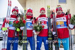 01.03.2019, Seefeld, Austria (AUT): Andrey Larkov ((RUS)), Alexander Bessmertnykh ((RUS)), Alexander Bolshunov ((RUS)), Sergey Ustiugov ((RUS)), (l-r)  - FIS nordic world ski championships, cross-country, 4x10km men, Seefeld (AUT). www.nordicfocus.com. © Modica/NordicFocus. Every downloaded picture is fee-liable.