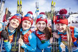 28.02.2019, Seefeld, Austria (AUT): Yulia Belorukova (RUS), Anastasia Sedova (RUS), Anna Nechaevskaya (RUS), Natalia Nepryaeva (RUS), (l-r)  - FIS nordic world ski championships, cross-country, 4x5km women, Seefeld (AUT). www.nordicfocus.com. © Modica/NordicFocus. Every downloaded picture is fee-liable.