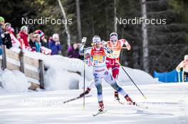 28.02.2019, Seefeld, Austria (AUT): Charlotte Kalla (SWE), Astrid Uhrenholdt Jacobsen (NOR), (l-r)  - FIS nordic world ski championships, cross-country, 4x5km women, Seefeld (AUT). www.nordicfocus.com. © Modica/NordicFocus. Every downloaded picture is fee-liable.