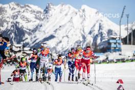 28.02.2019, Seefeld, Austria (AUT): Ebba Andersson (SWE), Heidi Weng (NOR), Yulia Belorukova (RUS), Laura Mononen (FIN), Julia Kern (USA), Victoria Carl (GER), (l-r)  - FIS nordic world ski championships, cross-country, 4x5km women, Seefeld (AUT). www.nordicfocus.com. © Modica/NordicFocus. Every downloaded picture is fee-liable.