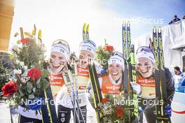 28.02.2019, Seefeld, Austria (AUT): Ebba Andersson (SWE), Frida Karlsson (SWE), Charlotte Kalla (SWE), Stina Nilsson (SWE), (l-r)  - FIS nordic world ski championships, cross-country, 4x5km women, Seefeld (AUT). www.nordicfocus.com. © Modica/NordicFocus. Every downloaded picture is fee-liable.