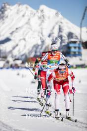 28.02.2019, Seefeld, Austria (AUT): Ingvild Flugstad Oestberg (NOR), Frida Karlsson (SWE), (l-r)  - FIS nordic world ski championships, cross-country, 4x5km women, Seefeld (AUT). www.nordicfocus.com. © Modica/NordicFocus. Every downloaded picture is fee-liable.