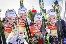 28.02.2019, Seefeld, Austria (AUT): Ebba Andersson (SWE), Frida Karlsson (SWE), Charlotte Kalla (SWE), Stina Nilsson (SWE), (l-r)  - FIS nordic world ski championships, cross-country, 4x5km women, Seefeld (AUT). www.nordicfocus.com. © Modica/NordicFocus. Every downloaded picture is fee-liable.