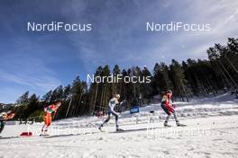 28.02.2019, Seefeld, Austria (AUT): Ingvild Flugstad Oestberg (NOR), Frida Karlsson (SWE), Anastasia Sedova (RUS), (l-r)  - FIS nordic world ski championships, cross-country, 4x5km women, Seefeld (AUT). www.nordicfocus.com. © Modica/NordicFocus. Every downloaded picture is fee-liable.