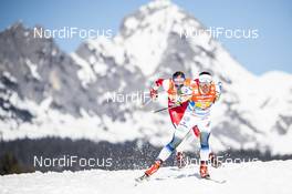 28.02.2019, Seefeld, Austria (AUT): Astrid Uhrenholdt Jacobsen (NOR), Charlotte Kalla (SWE), (l-r)  - FIS nordic world ski championships, cross-country, 4x5km women, Seefeld (AUT). www.nordicfocus.com. © Modica/NordicFocus. Every downloaded picture is fee-liable.