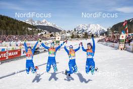 28.02.2019, Seefeld, Austria (AUT): Anna Comarella (ITA), Lucia Scardoni (ITA), Elisa Brocard (ITA), Ilaria Debertolis (ITA), (l-r)  - FIS nordic world ski championships, cross-country, 4x5km women, Seefeld (AUT). www.nordicfocus.com. © Modica/NordicFocus. Every downloaded picture is fee-liable.