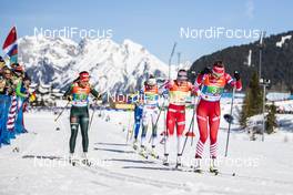 28.02.2019, Seefeld, Austria (AUT): Katharina Hennig (GER), Ingvild Flugstad Oestberg (NOR), Anastasia Sedova (RUS), (l-r)  - FIS nordic world ski championships, cross-country, 4x5km women, Seefeld (AUT). www.nordicfocus.com. © Modica/NordicFocus. Every downloaded picture is fee-liable.