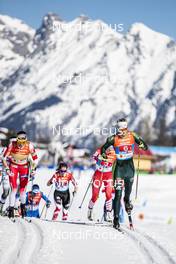 28.02.2019, Seefeld, Austria (AUT): Ebba Andersson (SWE), Victoria Carl (GER), Yulia Belorukova (RUS), (l-r)  - FIS nordic world ski championships, cross-country, 4x5km women, Seefeld (AUT). www.nordicfocus.com. © Modica/NordicFocus. Every downloaded picture is fee-liable.