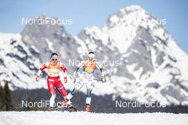 28.02.2019, Seefeld, Austria (AUT): Astrid Uhrenholdt Jacobsen (NOR), Charlotte Kalla (SWE), (l-r)  - FIS nordic world ski championships, cross-country, 4x5km women, Seefeld (AUT). www.nordicfocus.com. © Modica/NordicFocus. Every downloaded picture is fee-liable.