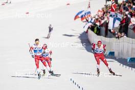23.02.2019, Seefeld, Austria (AUT): Sjur Roethe (NOR), Martin Johnsrud Sundby (NOR), Alexander Bolshunov (RUS), (l-r)  - FIS nordic world ski championships, cross-country, skiathlon men, Seefeld (AUT). www.nordicfocus.com. © Modica/NordicFocus. Every downloaded picture is fee-liable.