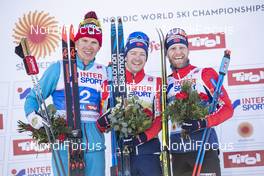 23.02.2019, Seefeld, Austria (AUT): Alexander Bolshunov (RUS), Sjur Roethe (NOR), Martin Johnsrud Sundby (NOR), (l-r) - FIS nordic world ski championships, cross-country, skiathlon men, Seefeld (AUT). www.nordicfocus.com. © Modica/NordicFocus. Every downloaded picture is fee-liable.