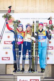 23.02.2019, Seefeld, Austria (AUT): Ingvild Flugstad Oestberg (NOR), Therese Johaug (NOR), Natalia Nepryaeva (RUS), (l-r) - FIS nordic world ski championships, cross-country, skiathlon women, Seefeld (AUT). www.nordicfocus.com. © Modica/NordicFocus. Every downloaded picture is fee-liable.