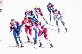 24.02.2019, Seefeld, Austria (AUT): Erik Bjornsen (USA), Alexander Bolshunov (RUS), Johannes Hoesflot Klaebo (NOR), Federico Pellegrino (ITA), (l-r)  - FIS nordic world ski championships, cross-country, team sprint, Seefeld (AUT). www.nordicfocus.com. © Modica/NordicFocus. Every downloaded picture is fee-liable.