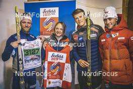 20.02.2019, Seefeld, Austria (AUT): Martin Johnsrud Sundby (NOR), Maiken Caspersen Falla (NOR), Johannes Hoesflot Klaebo (NOR), Jarl Magnus Riiber (NOR) (l-r)  - FIS nordic world ski championships, cross-country, training, Seefeld (AUT). www.nordicfocus.com. © Modica/NordicFocus. Every downloaded picture is fee-liable.