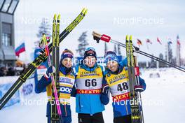 30.11.2019, Ruka, Finland (FIN): Johannes Hoesflot Klaebo (NOR), Iivo Niskanen (FIN), Emil Iversen (NOR), (l-r)  - FIS world cup cross-country, 15km men, Ruka (FIN). www.nordicfocus.com. © Modica/NordicFocus. Every downloaded picture is fee-liable.