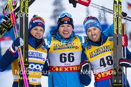 30.11.2019, Ruka, Finland (FIN): Johannes Hoesflot Klaebo (NOR), Iivo Niskanen (FIN), Emil Iversen (NOR), (l-r)  - FIS world cup cross-country, 15km men, Ruka (FIN). www.nordicfocus.com. © Modica/NordicFocus. Every downloaded picture is fee-liable.