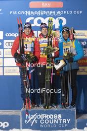 29.11.2019, Ruka, Finland (FIN): Paal Golberg (NOR), Johannes Hoesflot Klaebo (NOR), Richard Jouve (FRA), (l-r) - FIS world cup cross-country, individual sprint, Ruka (FIN). www.nordicfocus.com. © Modica/NordicFocus. Every downloaded picture is fee-liable.