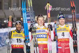 29.11.2019, Ruka, Finland (FIN): Richard Jouve (FRA), Johannes Hoesflot Klaebo (NOR), Paal Golberg (NOR), (l-r)  - FIS world cup cross-country, individual sprint, Ruka (FIN). www.nordicfocus.com. © Modica/NordicFocus. Every downloaded picture is fee-liable.
