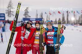 01.12.2019, Ruka, Finland (FIN): Emil Iversen (NOR), Johannes Hoesflot Klaebo (NOR), Iivo Niskanen (FIN) (l-r) - FIS world cup cross-country, pursuit men, Ruka (FIN). www.nordicfocus.com. © Vianney THIBAUT/NordicFocus. Every downloaded picture is fee-liable.