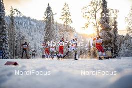 01.12.2019, Ruka, Finland (FIN): Federico Pellegrino (ITA), Calle Halfvarsson (SWE), Alexander Bolshunov (RUS), Martin Johnsrud Sundby (NOR), Jens Burman (SWE), Sjur Roethe (NOR), (l-r)  - FIS world cup cross-country, pursuit men, Ruka (FIN). www.nordicfocus.com. © Modica/NordicFocus. Every downloaded picture is fee-liable.