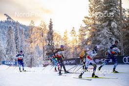 01.12.2019, Ruka, Finland (FIN): Juho Mikkonen (FIN), Francesco De Fabiani (ITA), Bjoern Sandstroem (SWE), Sebastian Eisenlauer (GER), Joni Maeki (FIN), (l-r)  - FIS world cup cross-country, pursuit men, Ruka (FIN). www.nordicfocus.com. © Modica/NordicFocus. Every downloaded picture is fee-liable.