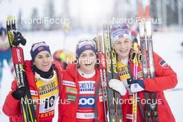 01.12.2019, Ruka, Finland (FIN): Heidi Weng (NOR), Therese Johaug (NOR), Astrid Uhrenholdt Jacobsen (NOR), (l-r) - FIS world cup cross-country, pursuit women, Ruka (FIN). www.nordicfocus.com. © Modica/NordicFocus. Every downloaded picture is fee-liable.