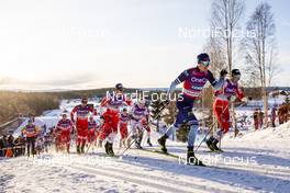 07.12.2019, Lillehammer, Norway (NOR): Johannes Hoesflot Klaebo (NOR), Iivo Niskanen (FIN), Emil Iversen (NOR), Hans Christer Holund (NOR), Sjur Roethe (NOR), Alexander Bolshunov (RUS), Perttu Hyvarinen (FIN), Jens Burman (SWE), Andrey Larkov (RUS), Sergey Ustiugov (RUS), (l-r)  - FIS world cup cross-country, skiathlon men, Lillehammer (NOR). www.nordicfocus.com. © Modica/NordicFocus. Every downloaded picture is fee-liable.