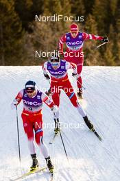 07.12.2019, Lillehammer, Norway (NOR): Hans Christer Holund (NOR), Emil Iversen (NOR), Alexander Bolshunov (RUS), (l-r)  - FIS world cup cross-country, skiathlon men, Lillehammer (NOR). www.nordicfocus.com. © Modica/NordicFocus. Every downloaded picture is fee-liable.