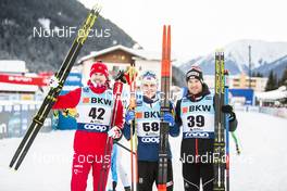 15.12.2019, Davos, Switzerland (SUI): Sergey Ustiugov (RUS), Simen Hegstad Krueger (NOR), Dario Cologna (SUI), (l-r)  - FIS world cup cross-country, 15km men, Davos (SUI). www.nordicfocus.com. © Modica/NordicFocus. Every downloaded picture is fee-liable.