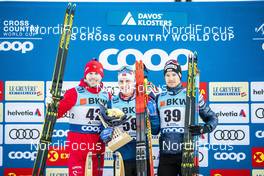 15.12.2019, Davos, Switzerland (SUI): Sergey Ustiugov (RUS), Simen Hegstad Krueger (NOR), Dario Cologna (SUI), (l-r)  - FIS world cup cross-country, 15km men, Davos (SUI). www.nordicfocus.com. © Modica/NordicFocus. Every downloaded picture is fee-liable.