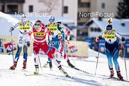 14.12.2019, Davos, Switzerland (SUI): Maiken Caspersen Falla (NOR), Stina Nilsson (SWE), Jessica Diggins (USA), Nadine Faehndrich (SUI), (l-r)  - FIS world cup cross-country, individual sprint, Davos (SUI). www.nordicfocus.com. © Modica/NordicFocus. Every downloaded picture is fee-liable.