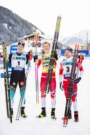 14.12.2019, Davos, Switzerland (SUI): Lucas Chanavat (FRA), Johannes Hoesflot Klaebo (NOR), Haavard Solaas Taugboel (NOR), (l-r)  - FIS world cup cross-country, individual sprint, Davos (SUI). www.nordicfocus.com. © Modica/NordicFocus. Every downloaded picture is fee-liable.