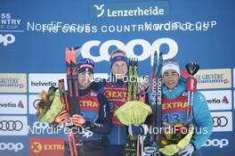 29.12.2019, Lenzerheide, Switzerland (SUI): Federico Pellegrino (ITA), Johannes Hoesflot Klaebo (NOR), Richard Jouve (FRA), l-r - FIS world cup cross-country, tour de ski, individual sprint, Lenzerheide (SUI). www.nordicfocus.com. © Modica/NordicFocus. Every downloaded picture is fee-liable.