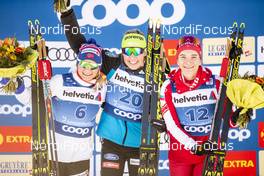 29.12.2019, Lenzerheide, Switzerland (SUI): Maiken Caspersen Falla (NOR), Anamarija Lampic (SLO), Natalia Nepryaeva (RUS), (l-r)  - FIS world cup cross-country, tour de ski, individual sprint, Lenzerheide (SUI). www.nordicfocus.com. © Modica/NordicFocus. Every downloaded picture is fee-liable.
