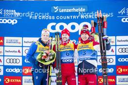 28.12.2019, Lenzerheide, Switzerland (SUI): Johannes Hoesflot Klaebo (NOR), Sergey Ustiugov (RUS), Alexander Bolshunov (RUS), (l-r) - FIS world cup cross-country, tour de ski, mass men, Lenzerheide (SUI). www.nordicfocus.com. © Modica/NordicFocus. Every downloaded picture is fee-liable.