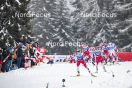 28.12.2019, Lenzerheide, Switzerland (SUI): Therese Johaug (NOR), Heidi Weng (NOR), Astrid Uhrenholdt Jacobsen (NOR), (l-r)  - FIS world cup cross-country, tour de ski, mass women, Lenzerheide (SUI). www.nordicfocus.com. © Modica/NordicFocus. Every downloaded picture is fee-liable.